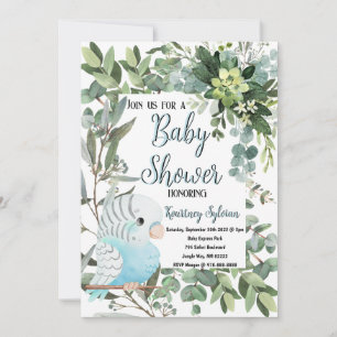 Baby Blue Parakeet Bird Watercolor Babydusche Einladung