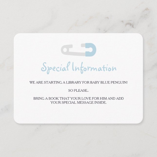 Baby Blue Pinguin Information Beilagen Begleitkarte (Vorderseite)