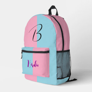 (Baby Blue & Pink Color) Bester ColorBlock-Name Bedruckter Rucksack