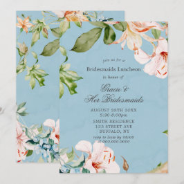 Baby Blue Pink Lily Bridesmaids Luncheon Invites