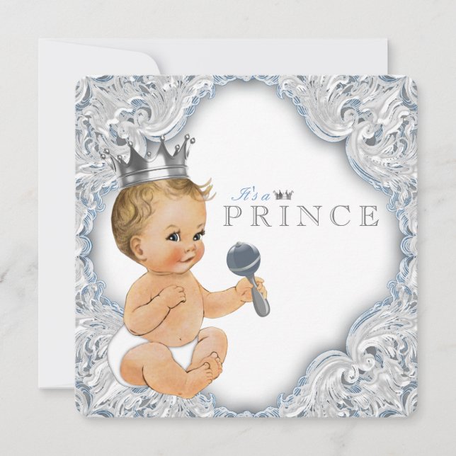 Baby Blue Prince Baby Dusche Einladung (Vorderseite)