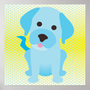 Baby Blue Puppy Dog auf Gelb Poster