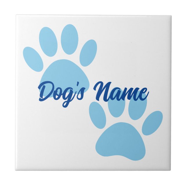 Baby Blue Puppy Paw Prints Individuelle Name Fliese (Vorderseite)