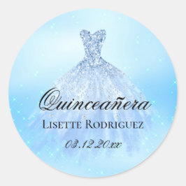 Baby Blue Quinceanera Personalisiert Runder Aufkleber
