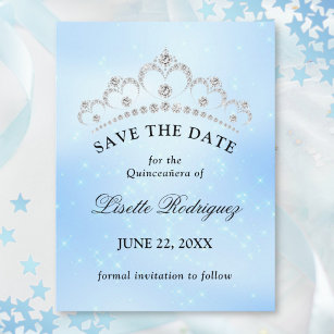 Baby Blue Quinceanera Save the Date Postkarte