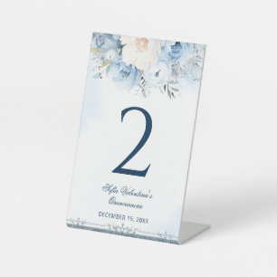 Baby Blue Quinceañera-Tischnummern-Podiumsschild Sockelschild