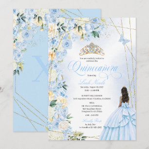 Baby Blue Quinceañera und Gold Glitter Sweet 15 Einladung