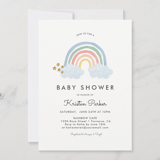 Baby Blue Rainbow Baby Shower Einladungskarten (Vorderseite)