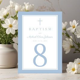 Baby Blue Religious Cross Boy Baptism Tischnummer
