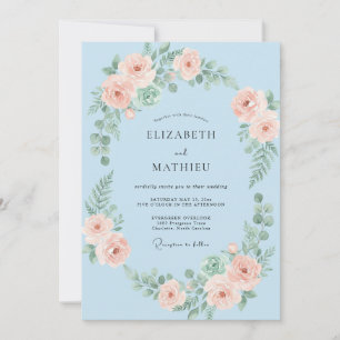 Baby Blue Romantische Blumenhochzeit Einladung