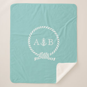 Baby Blue Rope and Anchor Mit Monogramm Sherpadecke