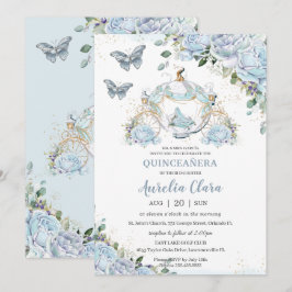 Baby Blue Rose Princess Cinderella Quinceañera Einladung