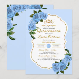 Baby Blue Rose Weiß und Gold Elegante Quinceanera Einladung