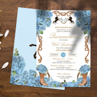 Baby Blue Rose Western Charra Quinceañera Einladung
