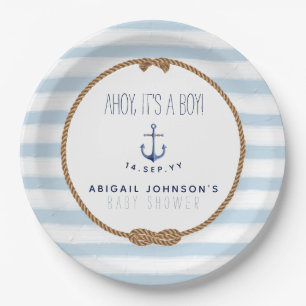 Baby Blue Rustic Nautical Ahoy Boy Baby Dusche Pappteller