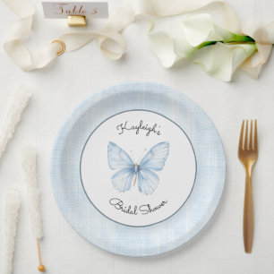 Baby Blue Schmetterling Faux Leinen Junggesellinne Pappteller