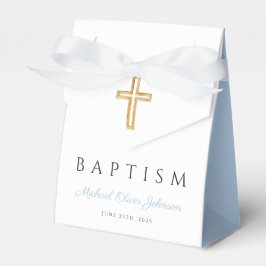 Baby Blue Script Religious Cross Boy Baptism Geschenkschachtel
