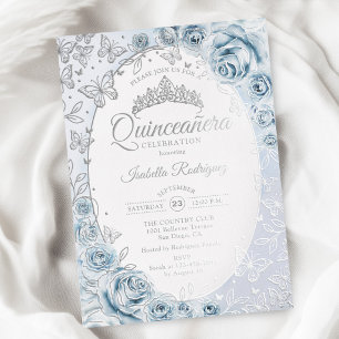 Baby Blue Silber Blumen Quinceanera Folieneinladung