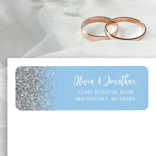 Baby Blue Silber Glitter Hochzeit Rücksendeadresse