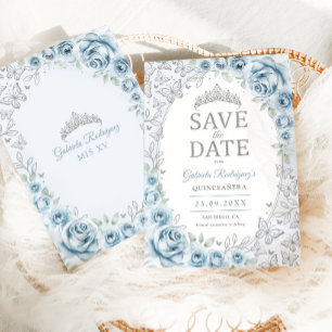 Baby Blue Silbernes Florales Quinceanera Save The Date