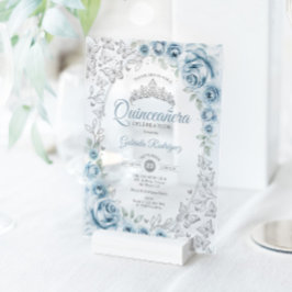 Baby Blue Silver Floral Quinceanera Acryleinladungen