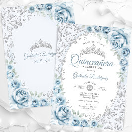 Baby Blue Silver Floral Quinceanera Einladung