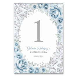 Baby Blue Silver Floral Quinceanera Tischnummer