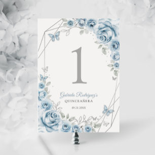 Baby Blue Silver Floral Quinceanera Tischnummer