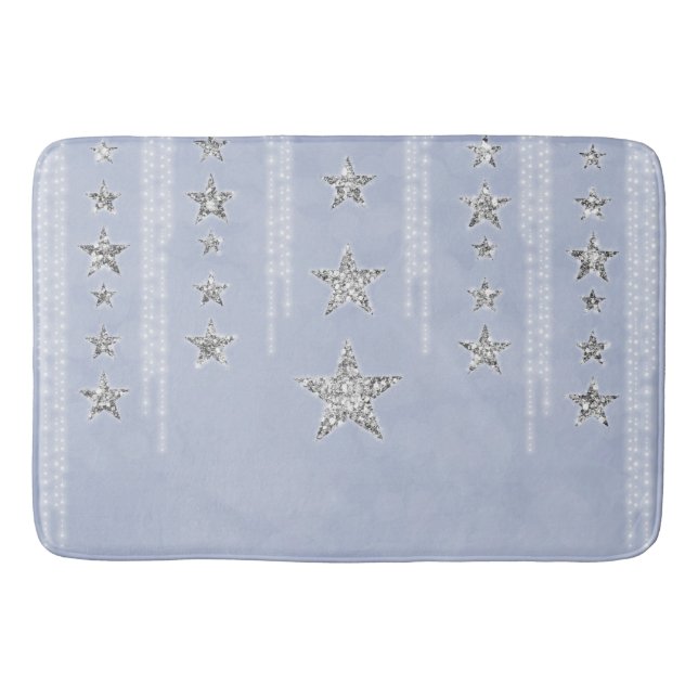 Baby Blue & Silver Glitzer Stars Sparkle Glam Badematte (Vorderseite)