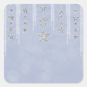 Baby Blue & Silver Glitzer Stars Sweet 16 Party Quadratischer Aufkleber