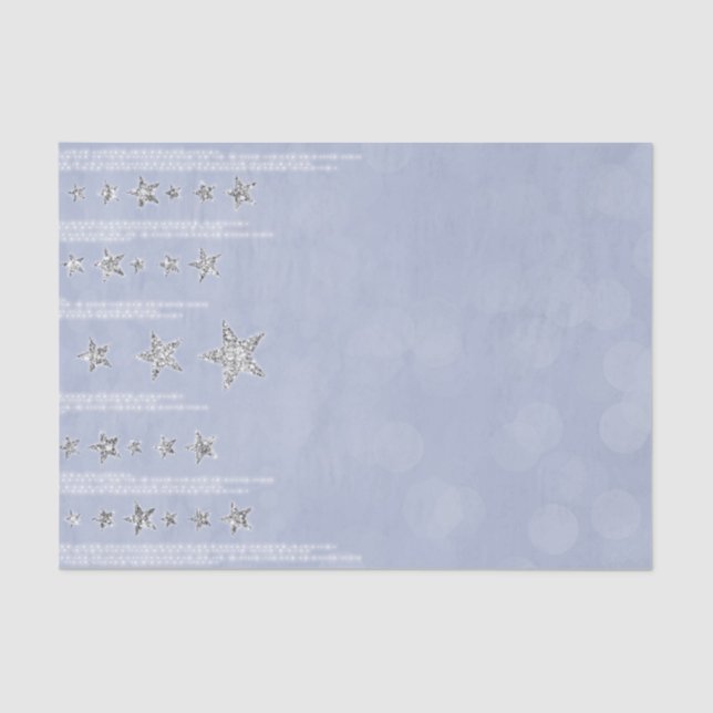 Baby Blue & Silver Glitzer Stars Sweet 16 Party Seidenpapier (Vorderseite)