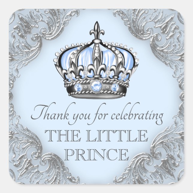 Baby Blue Silver Prince Baby Shower Stickers (Vorderseite)