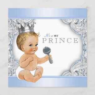 Baby Blue Silver Prince Babydusche Einladung