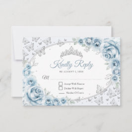 Baby Blue Silver Quinceanera Reply RSVP Karte