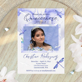 Baby Blue, Silver Watercolor Orchid Quinceanera Folieneinladung