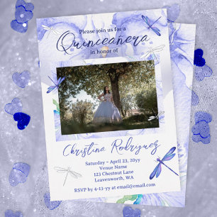 Baby Blue, Silver Watercolor Orchid Quinceanera Folieneinladung