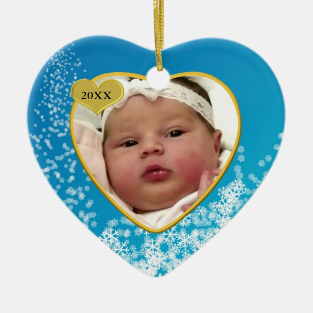 Baby Blue Snowflake Baby's First Christmas Foto Keramik Ornament (Vorne)