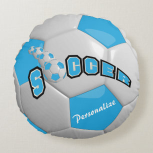 Baby Blue Soccer Ball DIY Name Rundes Kissen