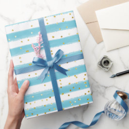 Baby Blue Stripes und Gold Glitzer Boy Party Geschenkpapier
