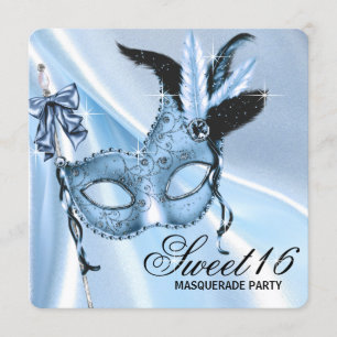 Baby Blue Sweet 16 Maskenball Party Einladung