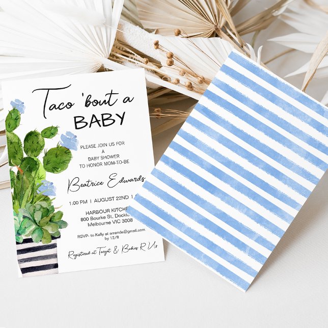 Baby Blue Taco 'Bout a Baby Cactus Baby Shower Einladung (Taco Bout a Baby Baby Shower Invitation Fiesta Baby Shower Taco Bout a Boy Blue Floral)