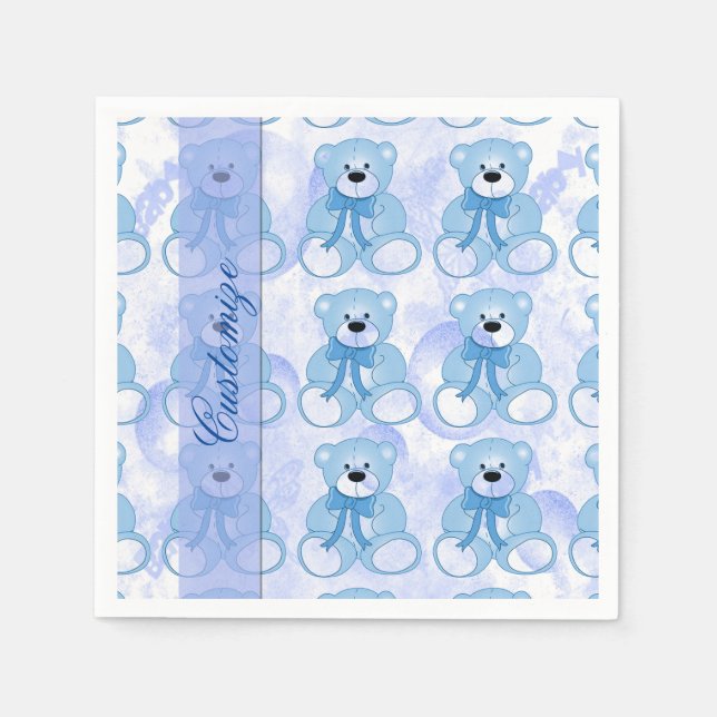 Baby Blue Teddy Bear Pattern Napkins Serviette (Vorderseite)