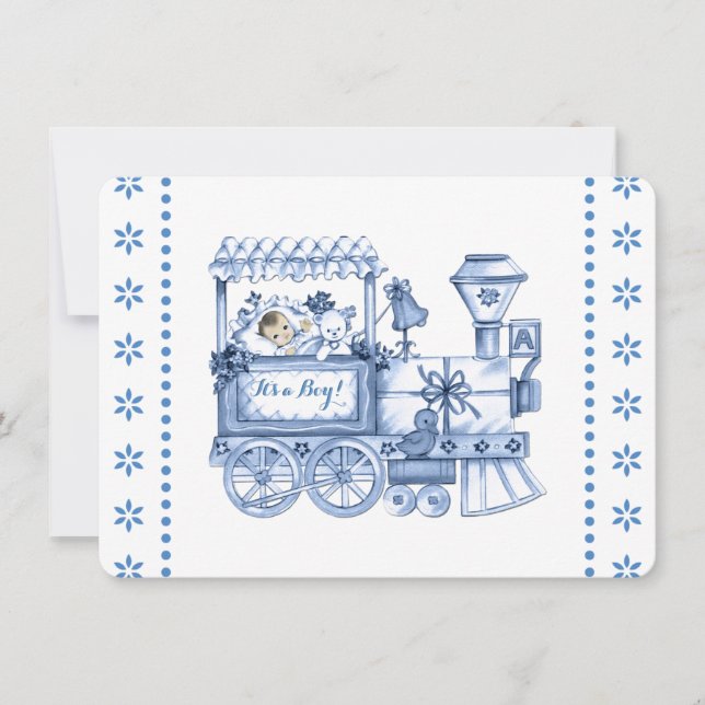 Baby Blue Train Baby Boy Dusche Einladung (Vorderseite)