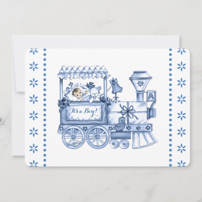 Baby Blue Train Baby Boy Dusche Einladung (Vorderseite)
