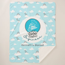 Baby Blue Train Choo Choo Engineer Sherpa Blanket