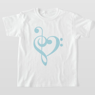 Baby Blue Treble Clef & Bass Clef Herz T-Shirt