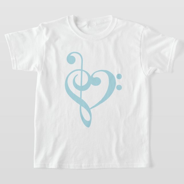 Baby Blue Treble Clef & Bass Clef Herz T-Shirt (Ablage )