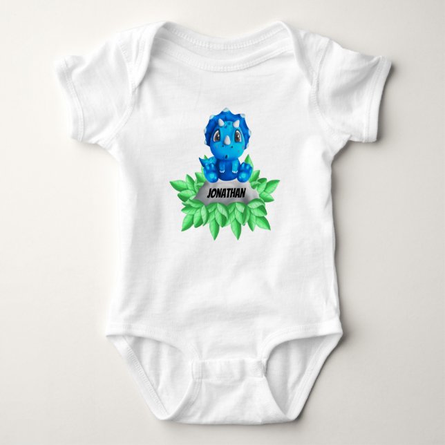 Baby Blue Triceratops Dinosaur Baby Strampler (Vorderseite)