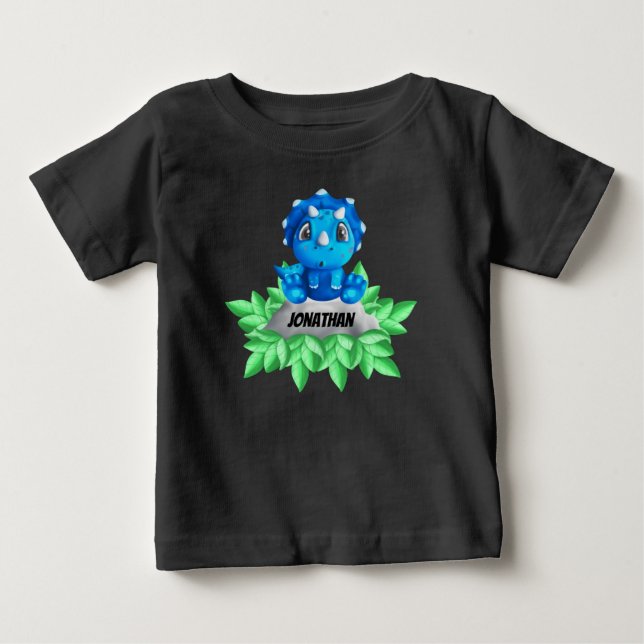 Baby Blue Triceratops Dinosaur Black Baby T - Shir T-shirt (Vorderseite)