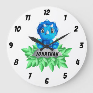 Baby Blue Triceratops Dinosaur Large Clock Große Wanduhr